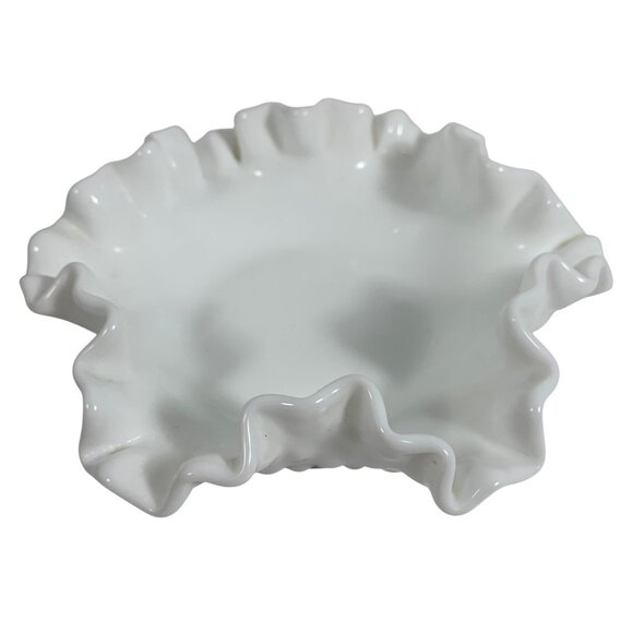Fenton Hobnail Ruffled White Milk Glass Candy Bowl Decorative Serving Dish VTG - Picture 1 of 14